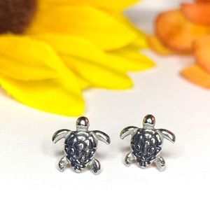 Silver Sea Turtle Stud Earrings